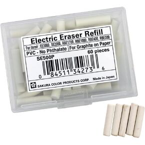 Sakura SumoGrip EE-3000 Electric Eraser Refill - Vinyl Erasers for Mechanical Eraser - 60 White Art Eraser Refills