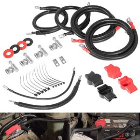 Heavy-Duty Battery Cable Kit Replacement for Ford Superduty F250 F350 Excursion 2003-2007 6.0L Power Stroke Diesel Engine 2/0 Wire with 90 Degree Bend Atstarter #4437/90