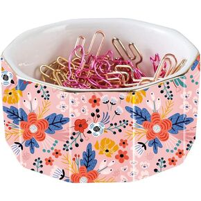 Ceramic Paper Clip Holder Paper Clip Dispenser Organizer for Desk Cute Office Binder Clip Holder Bobby Pin and Hair Clip Holder (01-Flower)