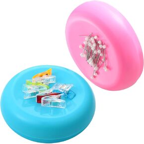 2 Pieces Magnetic Sewing Pincushion Round Paper Clip Holder Magnetic Cushion Pin Holder Sewing Pin Push Pin Hairclip Storage Case Needle Cushion for Sewing DIY Projects