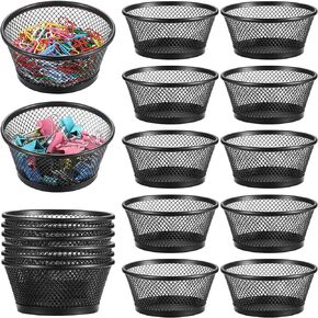 Fumete 12 Pcs Paper Clip Holder Mesh Paperclip Holder Black Desk Mesh Holder Metal Binder Clip Dispenser Desk Mesh Container Organizer for Table Desk Classroom Office School Home Supplies