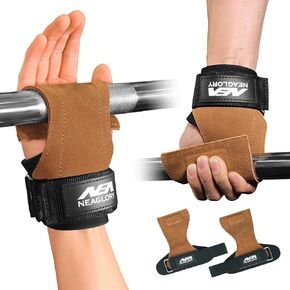 أحزمة معصم لرفع الأثقال من NEAGLORY بطبقة مزدوجة من الجلد وخطافات معصم مبطنة لدعم قفازات رفع الأثقال من النيوبرين قابلة للتعديل وإكسسوارات التمارين الرياضية للرجال والنساء in Kuwait