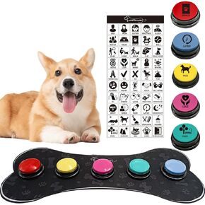Set of 5 Color Dog Buttons with Rubber Mat for Communication,Voice Recording Button,Dog Talking Buttons,Pet Buttons,Dog Training & Behavior Aids,Train Your Dog to Voice What They Want