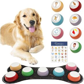 أزرار للكلاب للتواصل، مجموعة أزرار ناطق للكلاب مكونة من 7 أزرار، طنانات تدريب قابلة للتسجيل، زر التحدث للكلاب مع حصيرة أزرار للكلاب مقاومة للماء ومضادة للانزلاق و25 ملصقًا للمشهد (البطاريات متضمنة) in Kuwait