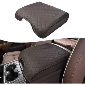 Car Center Console Armrest Cover Replacement for Chevy Silverado & GMC Sierra 1500 2500 3500 2014-2018, Vinyl Leather Arm Rest Replace Covering, Black-Gray Stitch (Bucket Seat only)