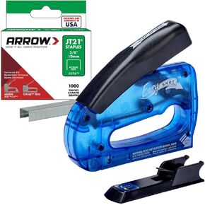 Arrow 5650DTB-6 Easy Shot Staple Gun, Manual Stapler for Decorating and Crafts, Includes Stapling base and 400 JT21 Staples, Blue
