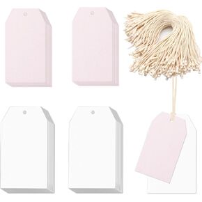 Clothing Tags 200PCS Pink Tags with String White MarkingTags Writable Cloth Tags White Kraft Tags Blank Retail Price Tags for Product, Clothing,Yard Sale, Garage Supplies (White & Pink)