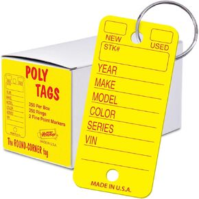 Versa-Tags Poly Key Tags, Plastic Key Tags Tear Proof Design, Automotive Key Tags Yellow Plastic, Key Tags Dealer, Perfect for Car Truck Or RV Dealerships 250 Per Box (Yellow), Made in USA