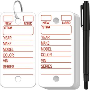 200 Pcs Poly Key Tags, Car Key Tags with 200 Pcs Rings and 2 Pcs Markers, Plastic Key Tags with Labels Key Ring Tags Key Tags Identifiers Keychain Labels for Car Truck RV Dealer Luggage Tags (Green)