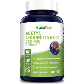 NusaPure Acetyl L-Carnitine 750mg per Caps 150 Veggie Capsules (Non-GMO, Gluten Free) High Potency Acetyl L Carnitine HCL (ALCAR)