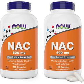 NOW NAC 600 mg, 400 Veg Capsules (Pack of 2), N-Acetyl Cysteine with Selenium