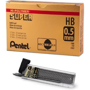 Pentel C25-HB Super Hi-Polymer Lead Refill, 0.5mm Fine, HB, 360 Pieces of Lead