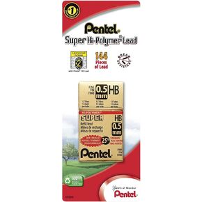 Pentel Refill Super Hi-Polymer Lead, 0.5mm, Fine, 2B, 144 Pieces of Lead (C505BP2B-K6)