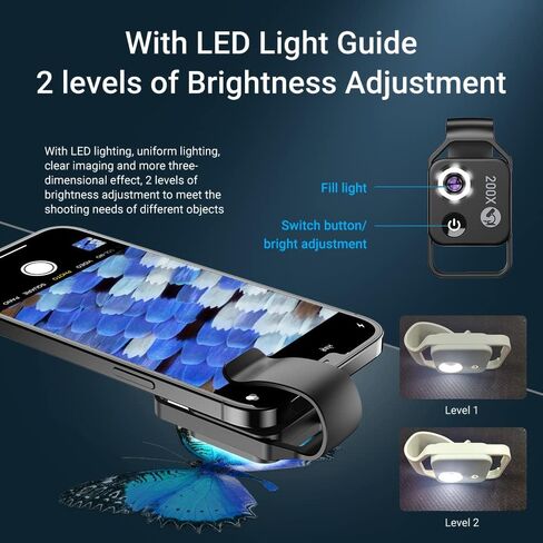 عدسة مجهر تكبير 200X مع عدسات CPL للهاتف المحمول LED ضوء مايكرو جيب ماكرو لهواتف iPhone وSamsung وجميع الهواتف الذكية (أسود مع CPL) in Saudi Arabia