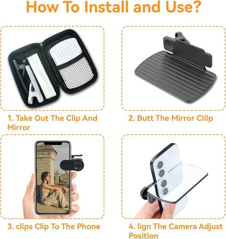 2 Pcs Smartphone Camera Mirror Reflection Clip Kit, 2023 (White+Black) Adjustable Phone Camera Mirror Reflection Clip Kit, Mirror Reflection Clip Kit, Mirror Reflection for Phone Camera in Kuwait