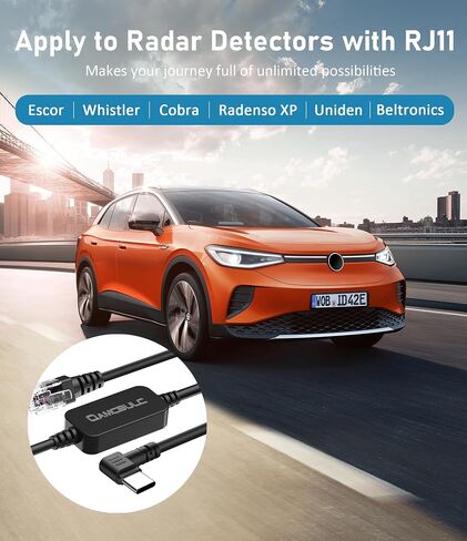 PD3.0 Radar Detector Cable,Type C to RJ11 Cable,USB-C Radar Detector Cord,for Escort Passport 7500 9500i Max360 Uniden R4 DFR8 Beltronics Cobra DualPro 360 Radenso XP etc Radar Detector(RJ11-6.56FT) in Saudi Arabia