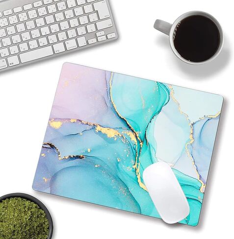Mouse Pad, Cyan Blue Marble Mouse Pad, Washable Square Cloth Mousepad for Office Laptop, Non-Slip Rubber Base for Wireless Mouse for Computer Desk in Saudi Arabia
