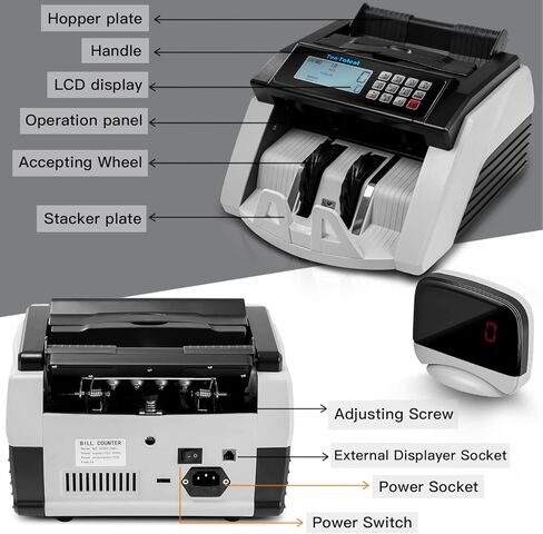 آلة عداد الفواتير Ten-Tatent، آلة عد النقود مع الأشعة فوق البنفسجية/MG/IR/الكشف عن التزييف، قيمة العد للفواتير، ValuCount، أوضاع الإضافة والدفعة، شاشة LED كبيرة، 1000 فاتورة/الدقيقة (أبيض) in Kuwait