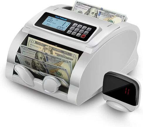 Ten-Tatent Bill Counter Machine, Money Counter Machine with UV/MG/IR/Counterfeit Detection, Count Value of Bills, ValuCount, Add and Batch Modes, Large LED Display, 1,000 Bills/Min (White) in Saudi Arabia