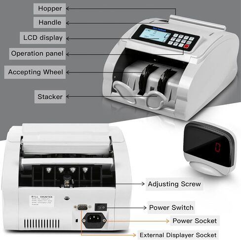 Ten-Tatent Bill Counter Machine, Money Counter Machine with UV/MG/IR/Counterfeit Detection, Count Value of Bills, ValuCount, Add and Batch Modes, Large LED Display, 1,000 Bills/Min (White) in Saudi Arabia