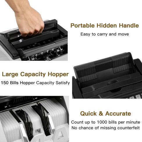 آلة عداد الفواتير Ten-Tatent، آلة عد النقود مع الأشعة فوق البنفسجية/MG/IR/الكشف عن التزييف، قيمة العد للفواتير، ValuCount، أوضاع الإضافة والدفعة، شاشة LED كبيرة، 1000 فاتورة/الدقيقة (أبيض) in Kuwait