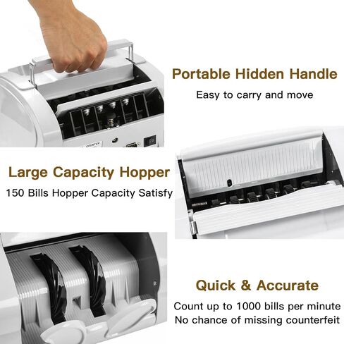 Ten-Tatent Bill Counter Machine, Money Counter Machine with UV/MG/IR/Counterfeit Detection, Count Value of Bills, ValuCount, Add and Batch Modes, Large LED Display, 1,000 Bills/Min (White) in Saudi Arabia