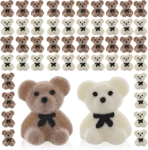 Prasacco 50 Pcs Mini Bears Miniature Bears Tiny Bear Acrylic Mini Flocked Bears Plastic Small Bears Little Bears Flatback Bear Charm DIY Bear Accessory Decorations in Saudi Arabia