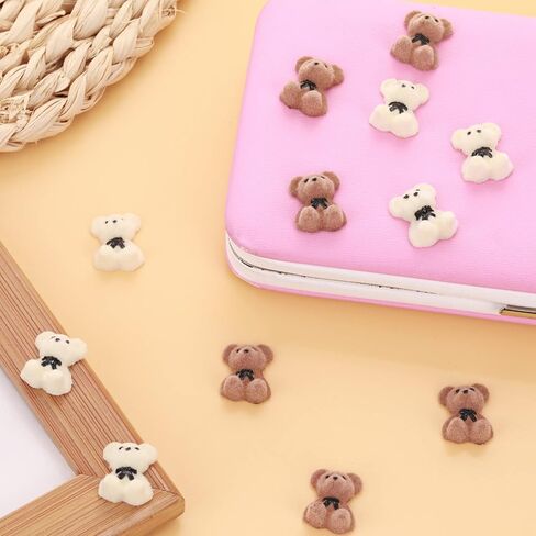 Prasacco 50 Pcs Mini Bears Miniature Bears Tiny Bear Acrylic Mini Flocked Bears Plastic Small Bears Little Bears Flatback Bear Charm DIY Bear Accessory Decorations in Saudi Arabia