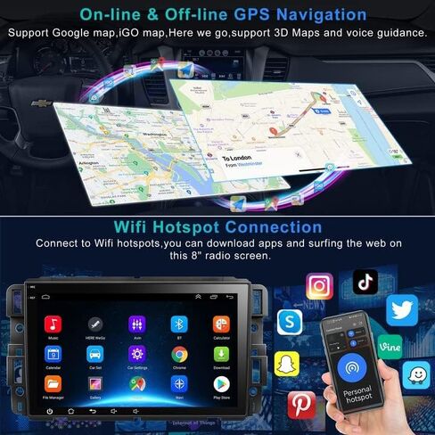 Car Stereo Radio Android 12 for Chevy Silverado GMC Sierra Buick Enclave 2007-2012, 8"IPS Touch Screen Car Radio Build-in GPS Wireless CarPlay/Wired Android Auto, 2G+32G, Backup Camera/DSP/SWC in Kuwait