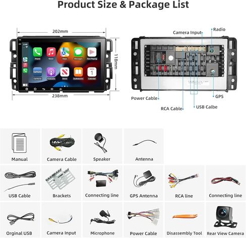 Car Stereo Radio Android 12 for Chevy Silverado GMC Sierra Buick Enclave 2007-2012, 8"IPS Touch Screen Car Radio Build-in GPS Wireless CarPlay/Wired Android Auto, 2G+32G, Backup Camera/DSP/SWC in Kuwait