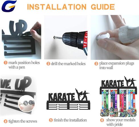 إطار رف حامل ميدالية الكاراتيه، معدن فولاذي أسود قوي، ميداليات مثبتة على الحائط in Kuwait