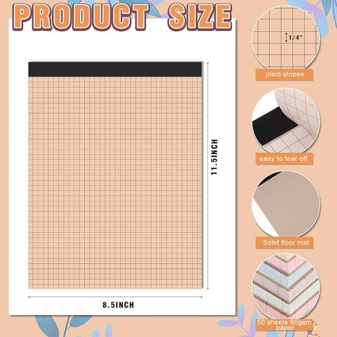 Ctosree 8 Pads 8.5 x 11 Inch Quad Legal Notepads Colored Graph Paper 4 Squares Per Inch Engineering Paper Grid Paper Pad Blueprint Paper for School Office Business Supplies, 50 Sheets (Candy Colors) in Saudi Arabia