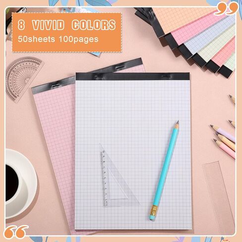 Ctosree 8 Pads 8.5 x 11 Inch Quad Legal Notepads Colored Graph Paper 4 Squares Per Inch Engineering Paper Grid Paper Pad Blueprint Paper for School Office Business Supplies, 50 Sheets (Candy Colors) in Saudi Arabia