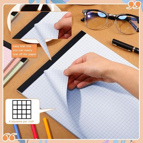 Ctosree 8 Pads 8.5 x 11 Inch Quad Legal Notepads Colored Graph Paper 4 Squares Per Inch Engineering Paper Grid Paper Pad Blueprint Paper for School Office Business Supplies, 50 Sheets (Candy Colors) in Saudi Arabia