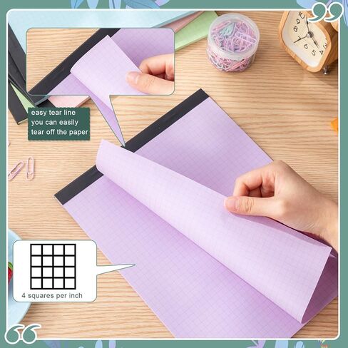 Ctosree 8 Pads 8.5 x 11 Inch Quad Legal Notepads Colored Graph Paper 4 Squares Per Inch Engineering Paper Grid Paper Pad Blueprint Paper for School Office Business Supplies, 50 Sheets (Candy Colors) in Saudi Arabia