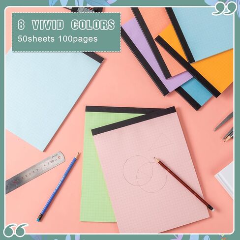 Ctosree 8 Pads 8.5 x 11 Inch Quad Legal Notepads Colored Graph Paper 4 Squares Per Inch Engineering Paper Grid Paper Pad Blueprint Paper for School Office Business Supplies, 50 Sheets (Candy Colors) in Saudi Arabia