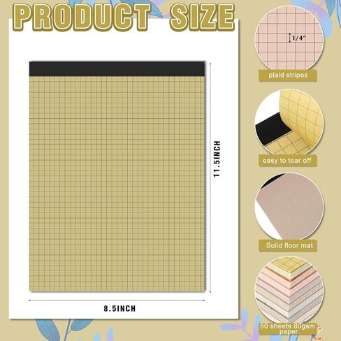Ctosree 8 Pads 8.5 x 11 Inch Quad Legal Notepads Colored Graph Paper 4 Squares Per Inch Engineering Paper Grid Paper Pad Blueprint Paper for School Office Business Supplies, 50 Sheets (Candy Colors) in Saudi Arabia