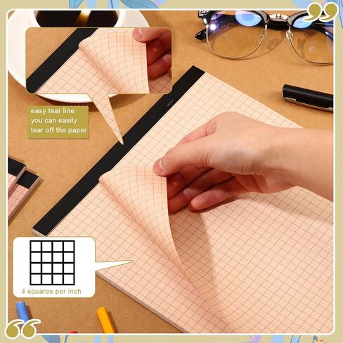 Ctosree 8 Pads 8.5 x 11 Inch Quad Legal Notepads Colored Graph Paper 4 Squares Per Inch Engineering Paper Grid Paper Pad Blueprint Paper for School Office Business Supplies, 50 Sheets (Candy Colors) in Saudi Arabia