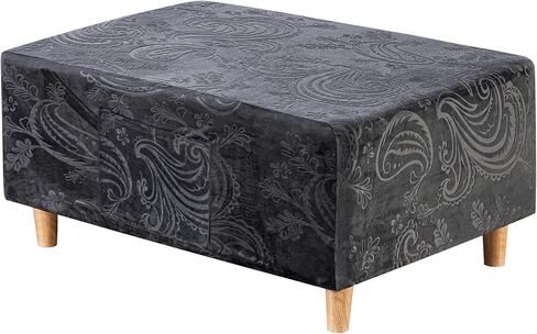 Paisley Ottoman Cover Square Thick Velvet Ottoman Cover Rectangular with Storage Pocket, Stretchable Fit Length 27"-40" Small Large Ottoman Slip Cover in Kuwait