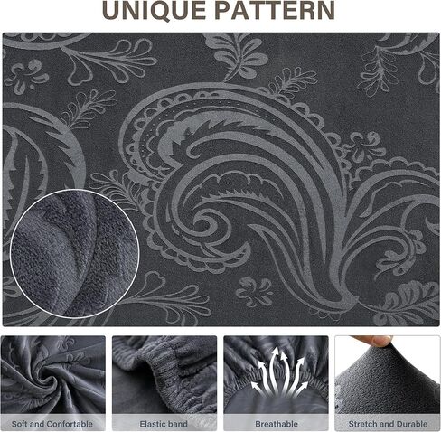 Paisley Ottoman Cover Square Thick Velvet Ottoman Cover Rectangular with Storage Pocket, Stretchable Fit Length 27"-40" Small Large Ottoman Slip Cover in Kuwait