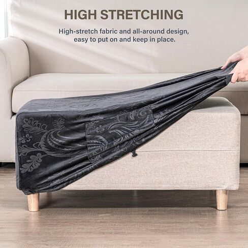 Paisley Ottoman Cover Square Thick Velvet Ottoman Cover Rectangular with Storage Pocket, Stretchable Fit Length 27"-40" Small Large Ottoman Slip Cover in Kuwait