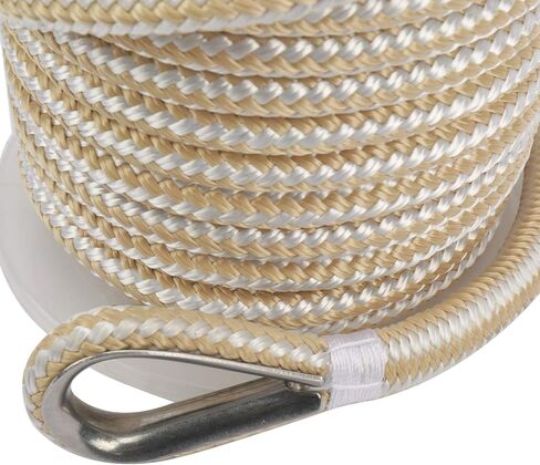 NovelBee خط مرساة من النايلون بضفيرة مزدوجة بطول 1/2 بوصة × 100 قدم مع كشتبان من الفولاذ المقاوم للصدأ وظرف بلاستيكي (أسود) in Kuwait