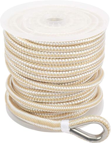 NovelBee خط مرساة من النايلون بضفيرة مزدوجة بطول 1/2 بوصة × 100 قدم مع كشتبان من الفولاذ المقاوم للصدأ وظرف بلاستيكي (أسود) in Kuwait