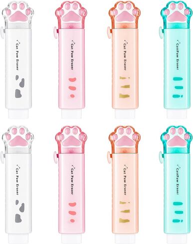 8 Pcs Cat Paw Shaped Retractable Erasers, Cute Erasers for School Sliding Push-Pull Pencil Rubber Erasers Aesthetic School Supplies Students Writing Office Stationery Supplies in Saudi Arabia