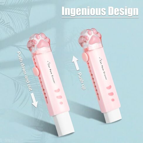 8 Pcs Cat Paw Shaped Retractable Erasers, Cute Erasers for School Sliding Push-Pull Pencil Rubber Erasers Aesthetic School Supplies Students Writing Office Stationery Supplies in Saudi Arabia