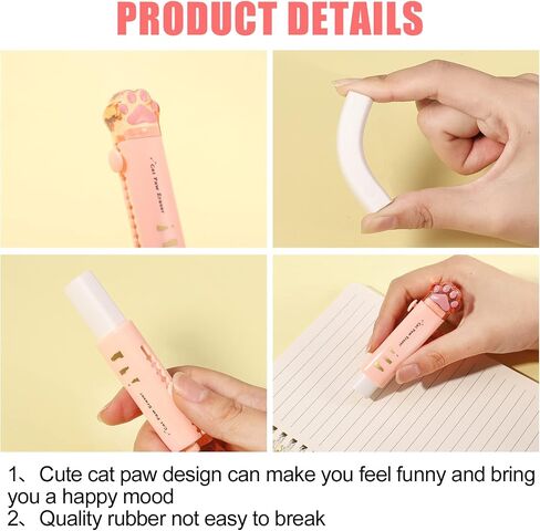 8 Pcs Cat Paw Shaped Retractable Erasers, Cute Erasers for School Sliding Push-Pull Pencil Rubber Erasers Aesthetic School Supplies Students Writing Office Stationery Supplies in Saudi Arabia