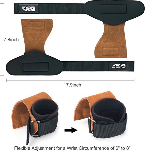 أحزمة معصم لرفع الأثقال من NEAGLORY بطبقة مزدوجة من الجلد وخطافات معصم مبطنة لدعم قفازات رفع الأثقال من النيوبرين قابلة للتعديل وإكسسوارات التمارين الرياضية للرجال والنساء in Kuwait