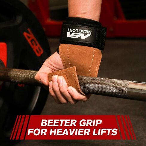 أحزمة معصم لرفع الأثقال من NEAGLORY بطبقة مزدوجة من الجلد وخطافات معصم مبطنة لدعم قفازات رفع الأثقال من النيوبرين قابلة للتعديل وإكسسوارات التمارين الرياضية للرجال والنساء in Kuwait