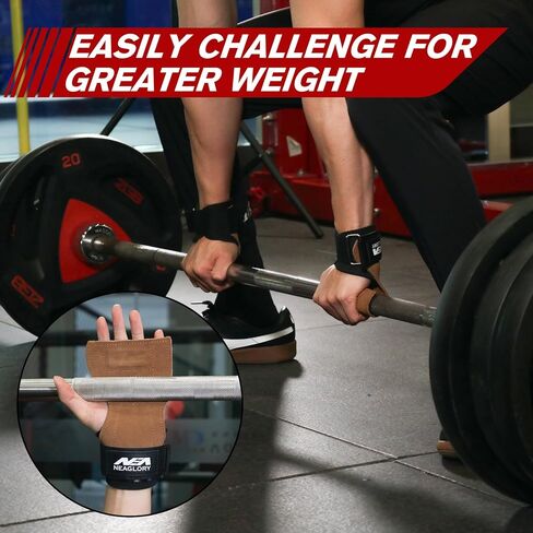 أحزمة معصم لرفع الأثقال من NEAGLORY بطبقة مزدوجة من الجلد وخطافات معصم مبطنة لدعم قفازات رفع الأثقال من النيوبرين قابلة للتعديل وإكسسوارات التمارين الرياضية للرجال والنساء in Kuwait