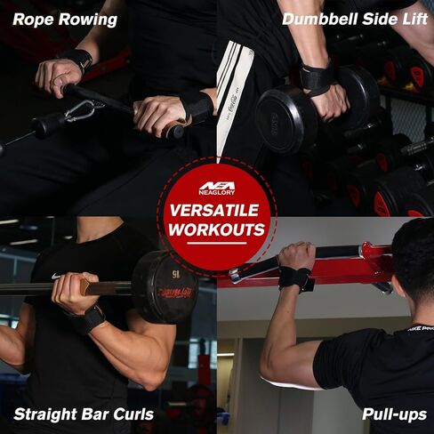 أحزمة معصم لرفع الأثقال من NEAGLORY بطبقة مزدوجة من الجلد وخطافات معصم مبطنة لدعم قفازات رفع الأثقال من النيوبرين قابلة للتعديل وإكسسوارات التمارين الرياضية للرجال والنساء in Kuwait